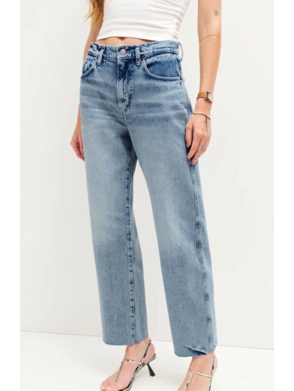 Pistola Charlie Blue High Rise Straight Leg Cropped jean size 32 Forum Vintage